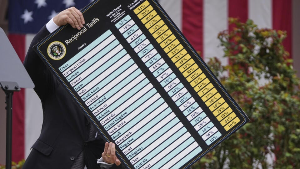 WA 56 Washington - Americký minister obchodu Howard Lutnick drží tabuľu s výškou tzv. recipročných ciel, ktorú oznámil americký prezident Donald Trump v Ružovej záhrade Bieleho domu vo Washingtone v stredu 2. apríla 2025. Nové clá začnú platiť 5. a 9. apríla. S odvolaním sa na Biely dom o tom informovala agentúra AFP, píše TASR. Biely dom novinárom oznámil, že „základná“ desaťpercentná sadzba sa začne uplatňovať 5. apríla o 12.01 h miestneho času (05.01 h SELČ), zatiaľ čo vyššie sadzby budú plat