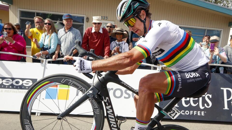 Peter Sagan celebrates after winning Stage 3 of the Tour of California cycling race in Morro Bay, Calif., Tuesday, May 16, 2017. (Joe Johnston/The Tribune (of San Luis Obispo via AP)