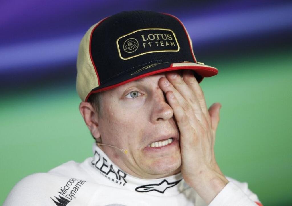 Lotus driver Kimi Raikkonen of Finland speaks during a press conference after qualifying third for the Chinese Formula One Grand Prix in Shanghai, China Saturday, April 13, 2013. (AP Photo/Greg Baker)