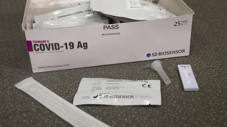Na snímke testovací set na Covid-19 počas tlačovej konferencie po rokovaní 44. schôdze vlády SR k celoplošnému testovaniu na nový koronavírus v Bratislave 18. októbra 2020. FOTO TASR - Jaroslav Novák