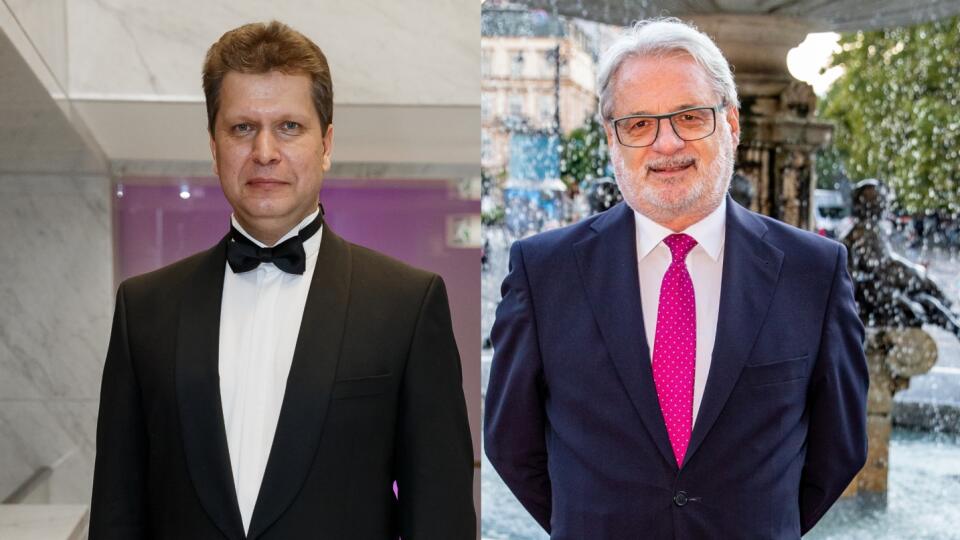 Moderátor TA3 Peter Bielik, vľavo, a politický komentátor Marián Leško.