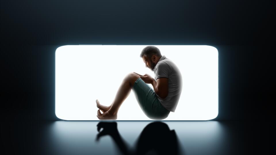 Silhouette,Of,A,Male,Prisoner,In,A,Smartphone.,Social,Media
