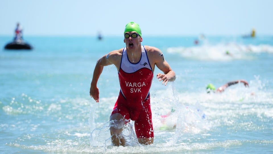 BAKU, AZERBAIJAN - JUNE 14: Richard Varga of Slovakia exits the water in the Men's Triathlon Final during day two of the Baku 2015 European Games at Bilgah Beach on June 14, 2015 in Baku, Azerbaijan.  (Photo by Dan Mullan/Getty Images for BEGOC)