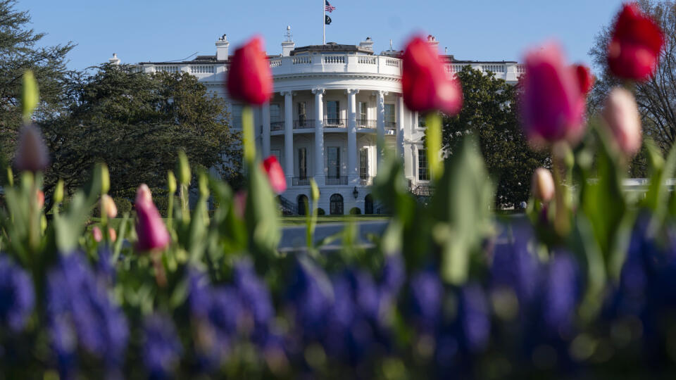 JB 34 Washington - Pohľad na rozkvitnuté tulipány v záhrade Bieleho domu vo Washingtone 30. marca 2023. FOTO TASR/AP
A view of the White House grounds during a press preview for the White House 2023 Spring Garden Tours, Thursday, March 30, 2023, in Washington. (AP Photo/Evan Vucci)