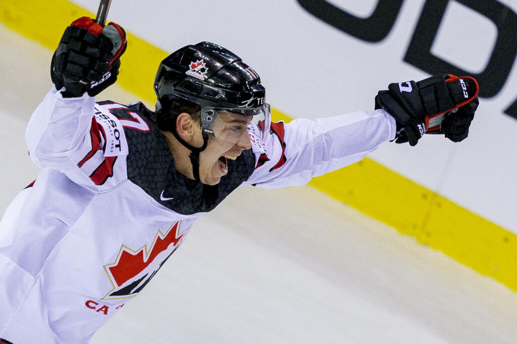 Na snímke Dylan Strome počas zápasu A skupiny hokejových Majstrovstiev sveta IIHF 2019 medzi reprezentáciami Slovenska a Kanady.