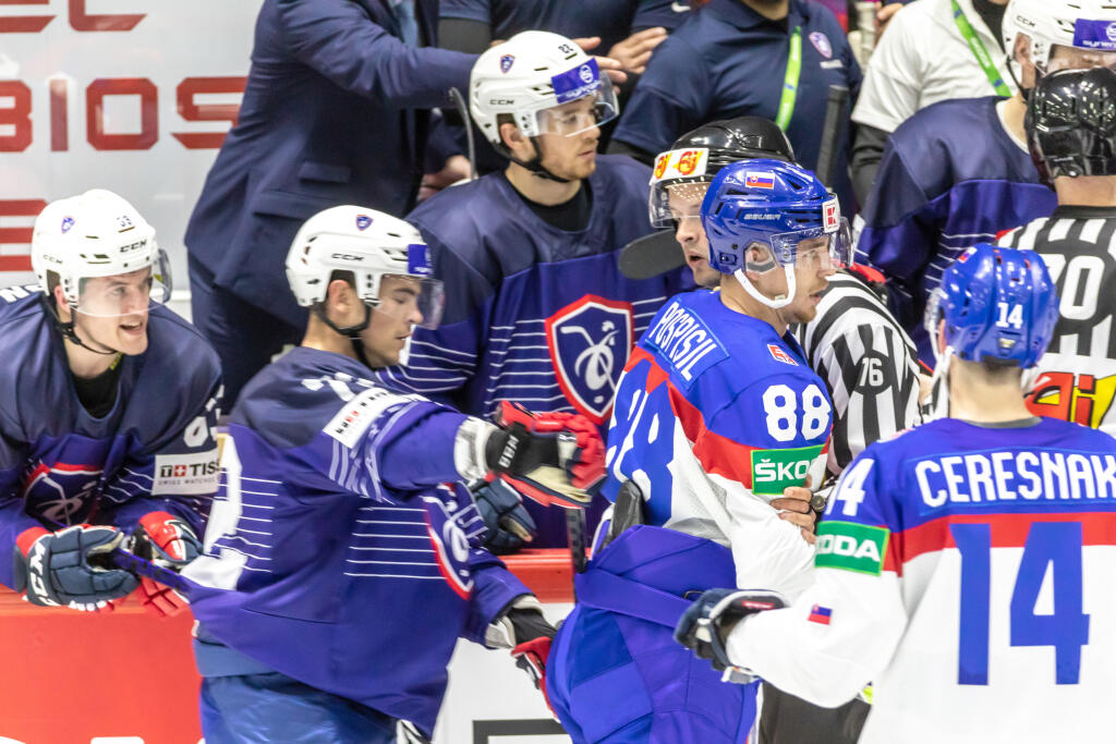 Na snímke je Kristián Pospíšil počas úvodného zápasu slovenskej hokejovej reprezentácie v ľadovom hokeji proti Francúzsku.