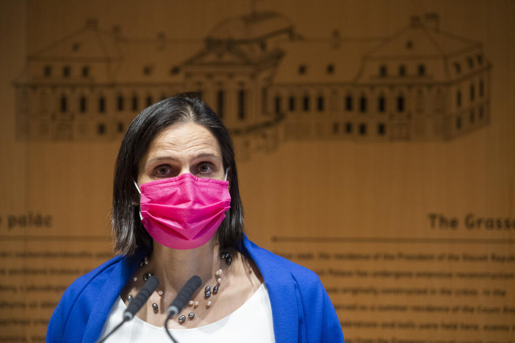 Na snímke ministerka spravodlivosti SR Mária Kolíková (Za ľudí) počas tlačového brífingu po vymenovaní Maroša Žilinku za nového generálneho prokurátora prezidentkou SR Zuzanou Čaputovou v Prezidentskom paláci v Bratislave 10. decembra 2020. FOTO TASR - Jaroslav Novák