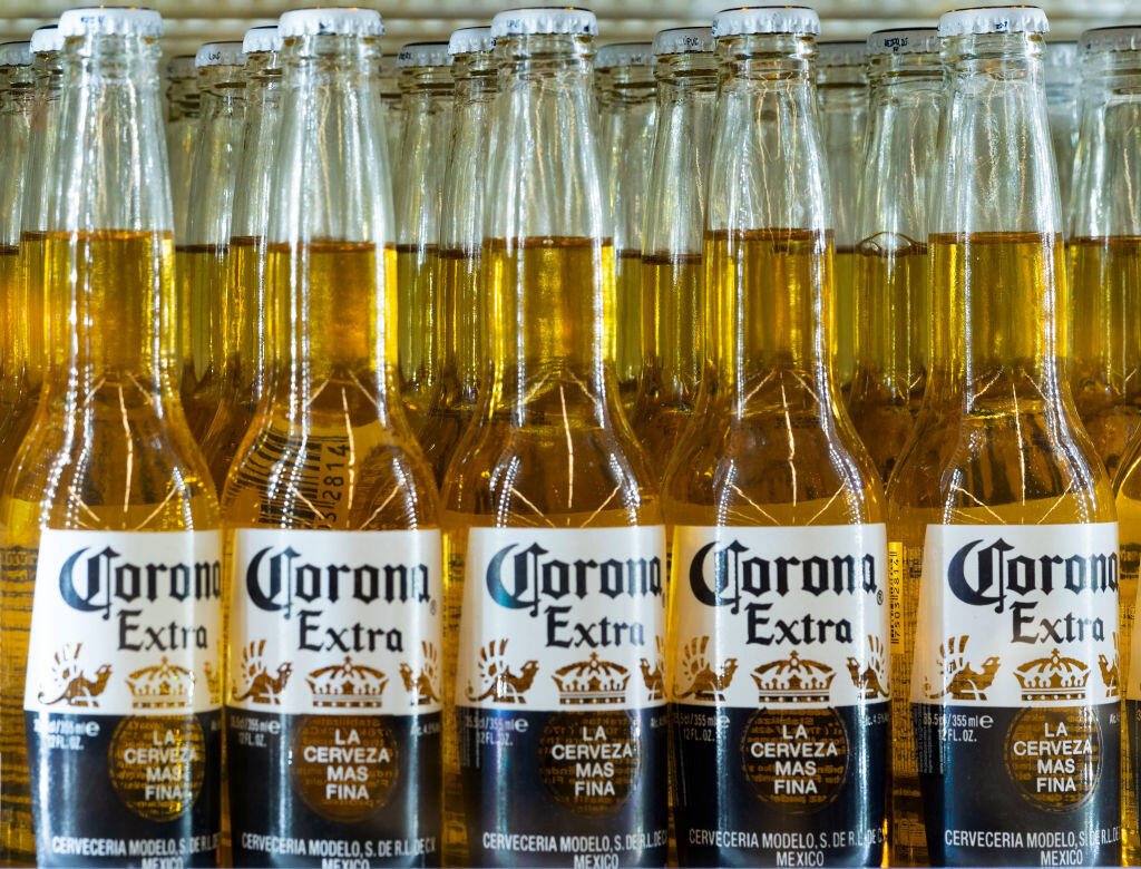 KIEV, UKRAINE - 2020/02/13: Bottles of Corona beer by Grupo Modelo extra beer are seen on a shelf. (Photo by Igor Golovniov/SOPA Images/LightRocket via Getty Images)