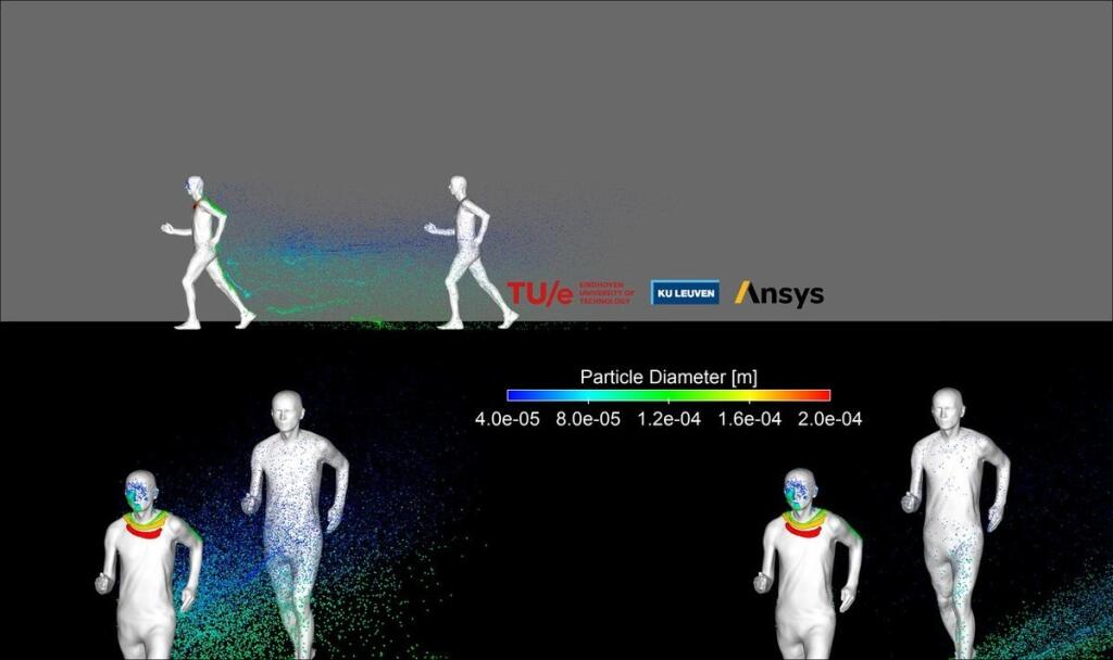 Šírenie kvapôčok pri rýchlosti behu 4 km za hodinu