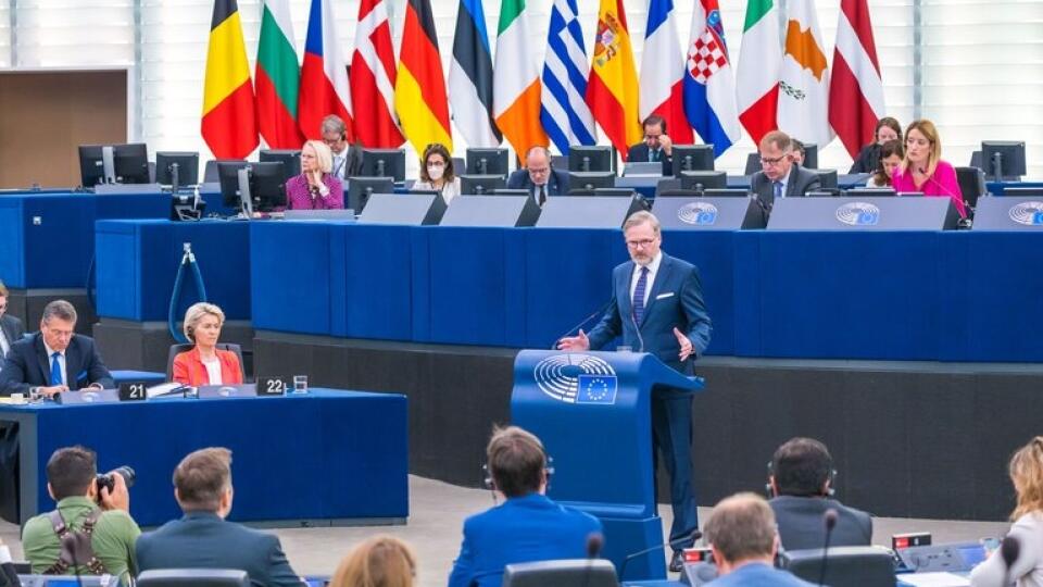 Český premiér Petr Fiala v Európskom parlamente