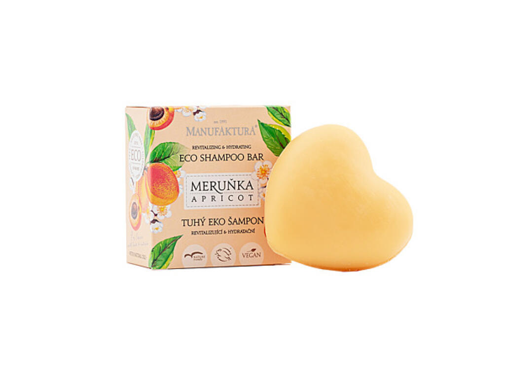 Revitalizujúci tuhý
ekošampón Marhuľa,
Manufaktura, 7,55 €