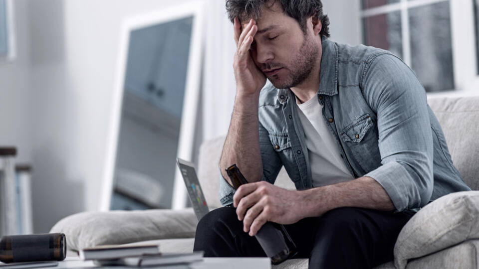 Awful,Feeling.,Unhappy,Depressed,Man,Sitting,With,His,Eyes,Closed