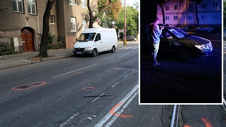 Miesto Lipšicovej nehody: Vajnorská ulica v širšom centre Bratislavy patrí k tým rušnejším. Rozbité auto: V prednom skle bolo obrovská diera.