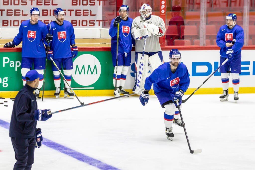 Prvý tréning slovenskej hokejovej reprezentácie v helsinskej hale Ice Hall pred zápasom s Francúzskom. Na snímke je Mário Grman.