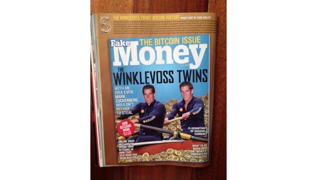 Bratia Cameron a Tyler Winklevossovci v časopise Mad Magazine, ktorý sa vysmieval z ich nápadu založiť kryptoburzu