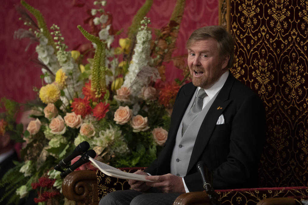 Holandský kráľ Willem-Alexander hovorí počas otvorenia parlamentu v Haagu 20. septembra 2022.