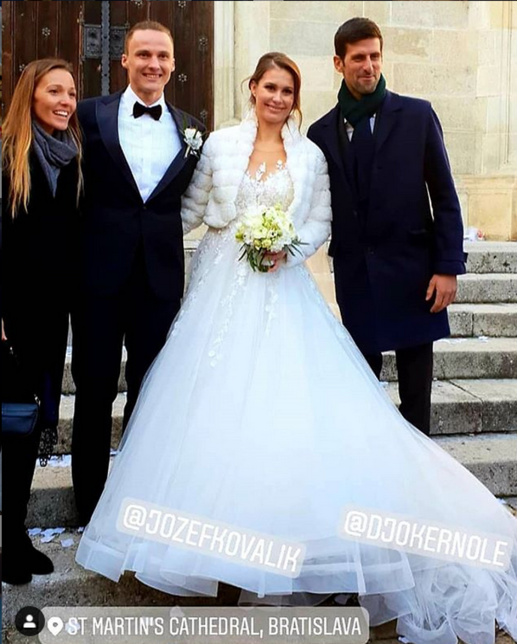 Na svadbu Kovalíka a Vajdovej prišiel aj zverenec Mariána Vajdu a svetová jednotka Novak Djokovič s Mnaželkou.