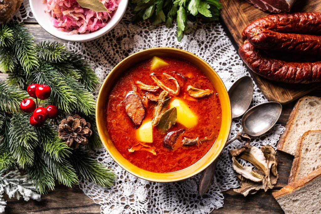 Christmas cabbage soup, a traditional Eastern European Christmas dish - Top of view.