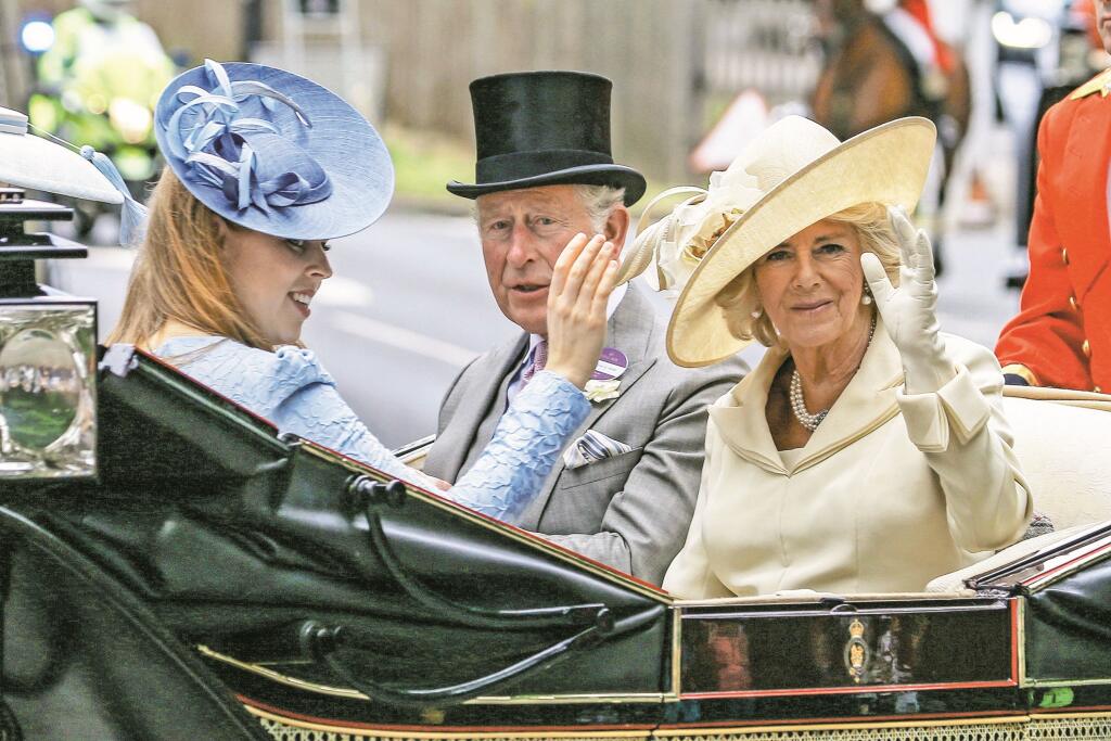 NON EXCLUSIVE PICTURE: TREVOR ADAMS / MATRIXPICTURES.CO.UK
PLEASE CREDIT ALL USES
WORLD RIGHTS
Charles, Prince of Wales and Camilla, Duchess of Cornwall are pictured as they arrive with Princess Beatrice on day 1 of Royal Ascot 2018 at Ascot Racecourse in Berkshire, England.
JUNE 19th 2018
REF: MTX 182287, Image: 375380926, License: Rights-managed, Restrictions: , Model Release: no, Credit line: Profimedia, Matrixpictures UK