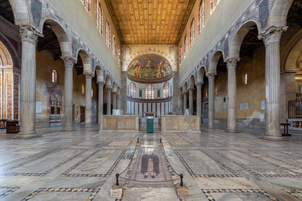 ROME, ITALY - AUGUST 11, 2019: The Basilica of Saint Sabina, a historic church on the Aventine Hill in Rome, Italy