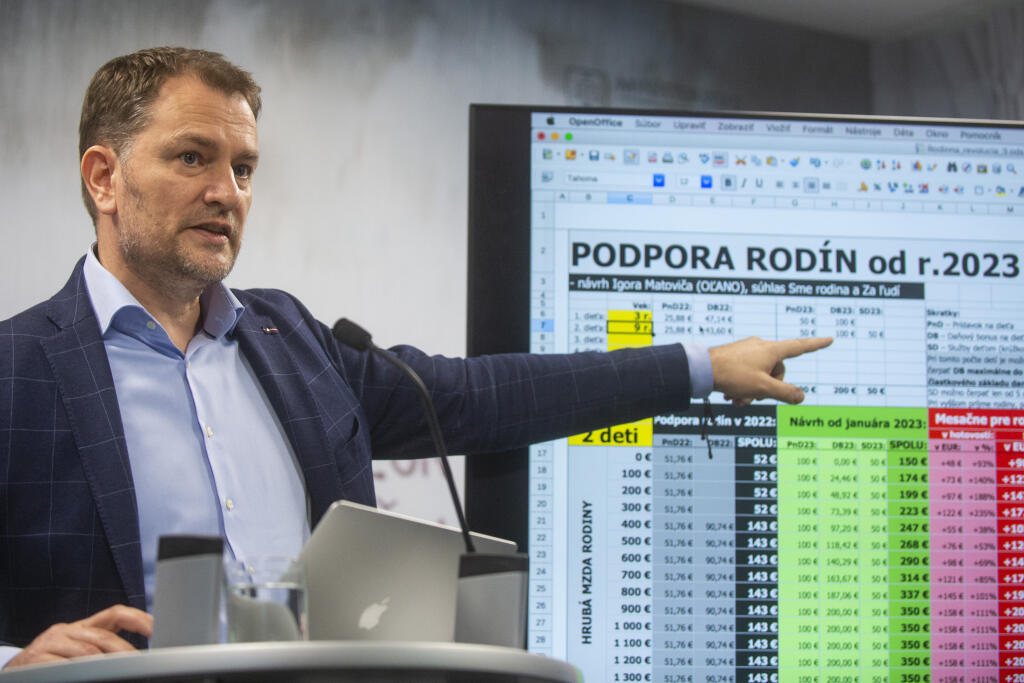 Na snímke minister financií SR Igor Matovič (OĽaNO) počas tlačovej konferencie na tému Pomoc rodinám 16. mája 2022 v Bratislave. FOTO TASR - Jakub Kotian