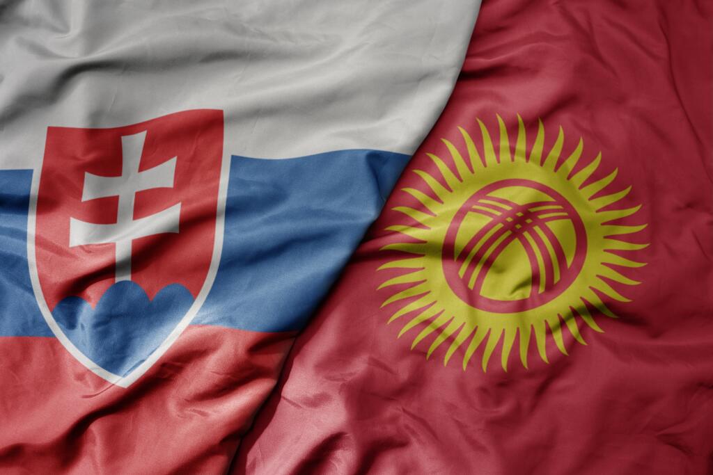 Big,Waving,National,Colorful,Flag,Of,Kyrgyzstan,And,National,Flag.Slovakia.Kirgizsko