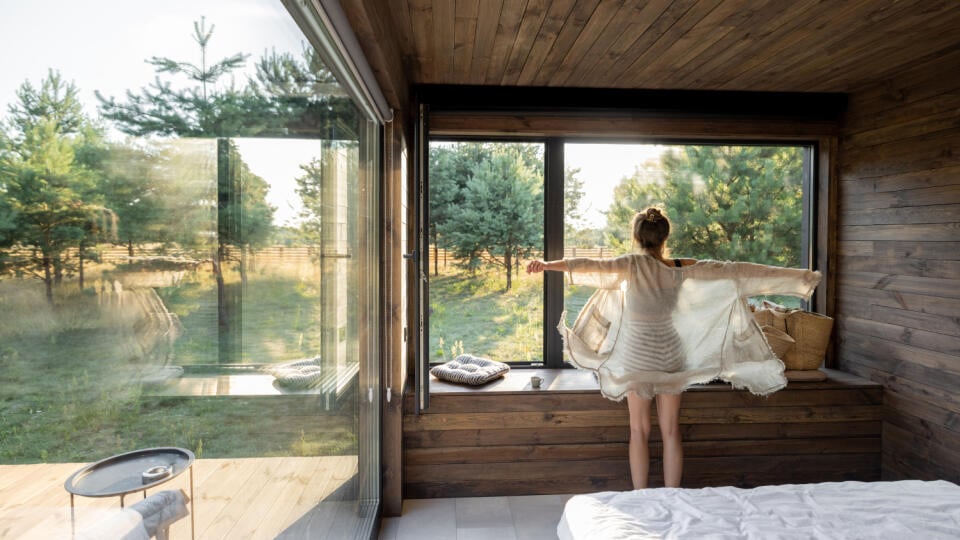 Woman,Enjoys,In,A,Country,House,Or,Hotel,Staying,With