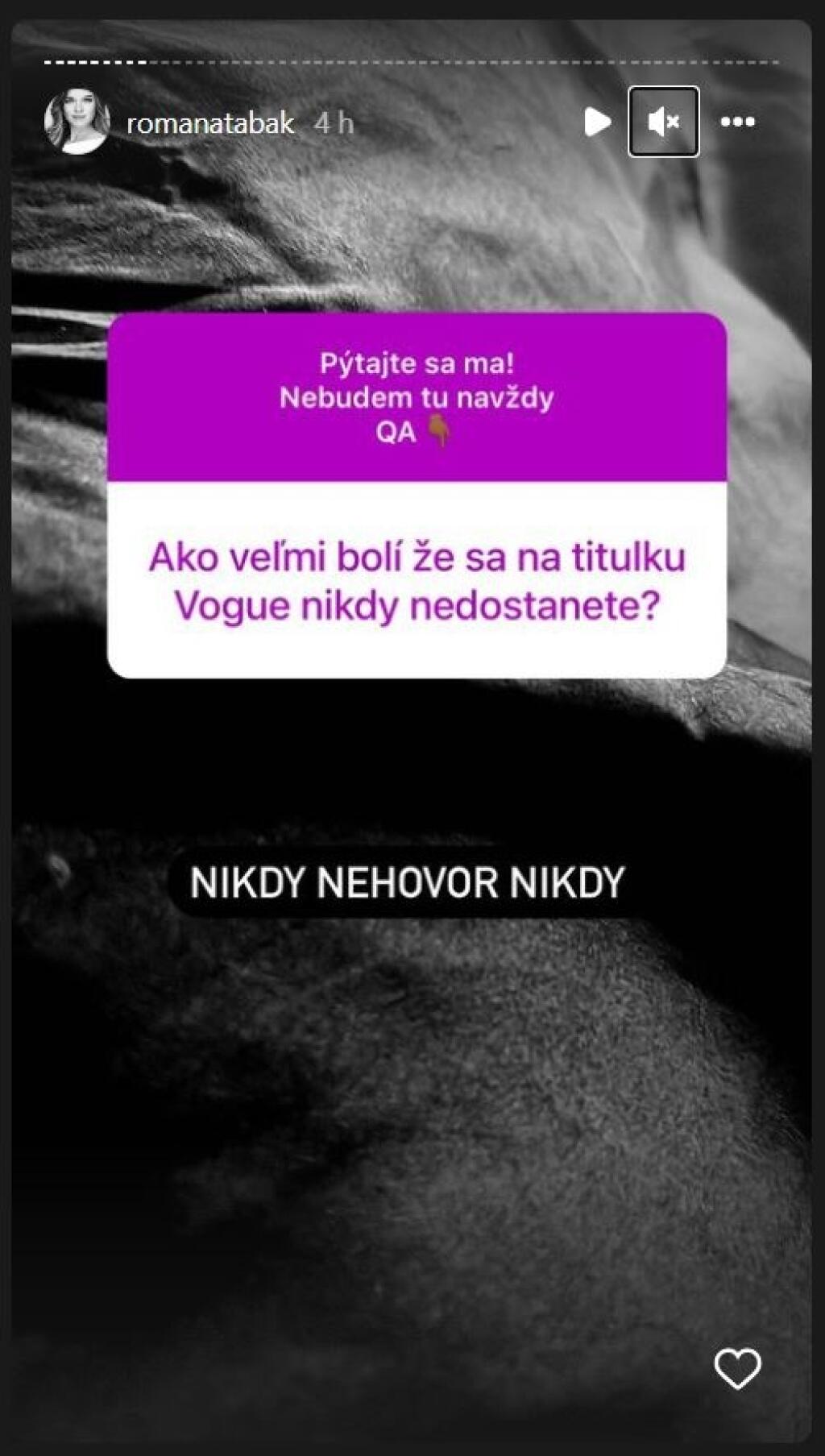 Odhodlala sa k úprimnej spovedi. Bývalá tenistka a dnes poslankyňa parlamentu Romana Tabák odpovedala fanúšikom na instagrame na ich zvedavé otázky a odhalila poriadne pikantnosti.
