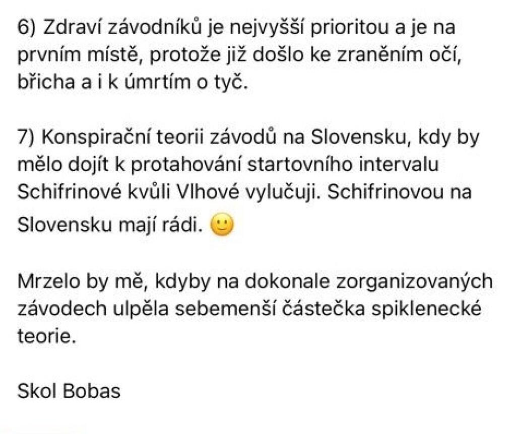 Brat Petry Vlhovej sa napísal na sociálne siete vyjadrenie technického delegáta pretekov.