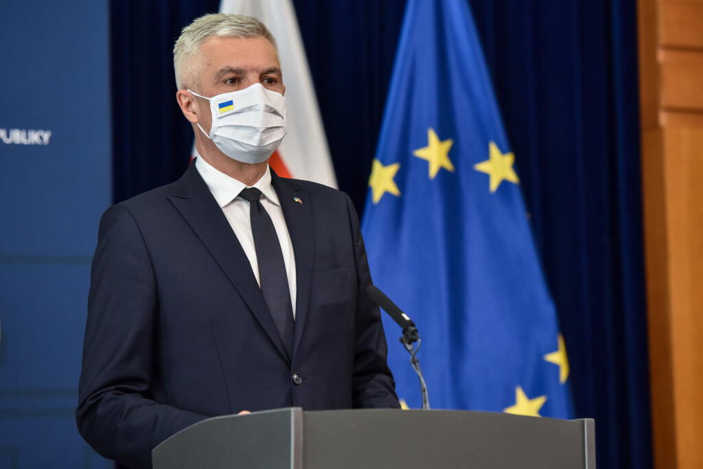 Na snímke minister zachraničných vecí a európskych záležitostí SR Ivan Korčok počas tlačovej konferencie po skončení mimoriadneho zasadnutia Bezpečnostnej rady SR 24. februára 2022 v Bratislave. FOTO TASR - Pavol Zachar