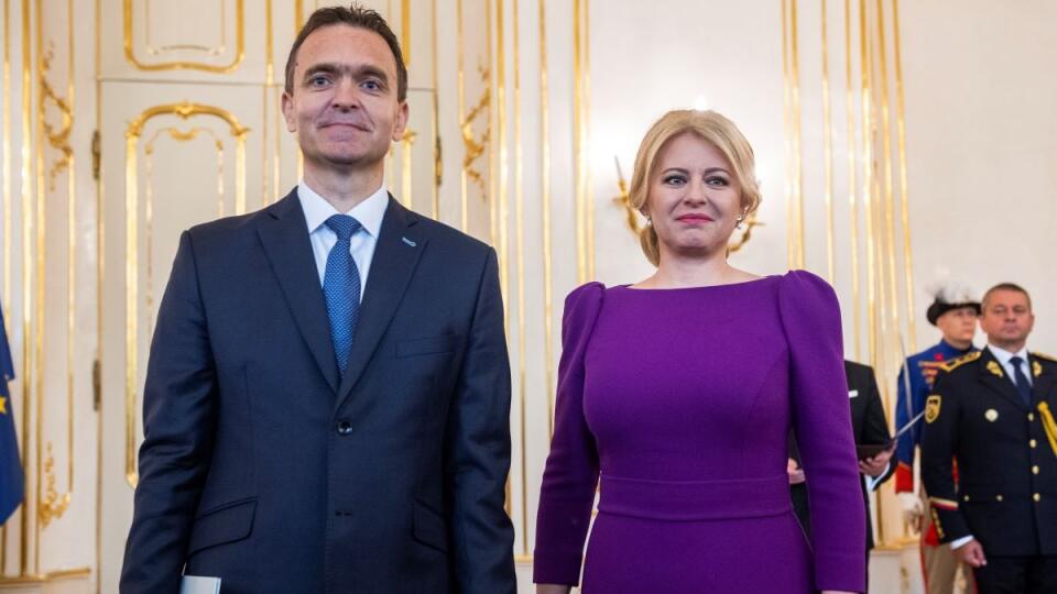 Prezidentka Zuzana Čaputová, ktorá vymenovala Ľudovíta Ódora za predsedu vlády odborníkov v Prezidentskom paláci v Bratislave v pondelok 15. mája 2023.