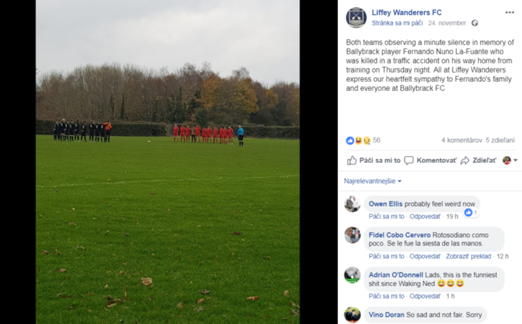 Oznámenie o smrti futbalistu zverejnili v miestnych novinách. Tímy v celej lige vyjadrili rodine futbalistu podporu a uctili si ho pietnou spomienkou. Bol to však veľký omyl. Členovia klubu sa okamžite ospravedlnili. "La Fuente je v skutočnosti stále živý. Túto vážnu a neprijateľnú chybu urobil človek, ktorý prežíval vážne osobné problémy, ostatní členovia klubu o tom nevedeli," vyhlásili predstavitelia tímu na facebooku. Osobu, ktorá oznámenie zverejnila, prepustili. Dublinský tím Ballybrack dokonca odložil zápas proti Arklow Townu, zatiaľ čo ostatné tímy v lige držali minútu ticha.