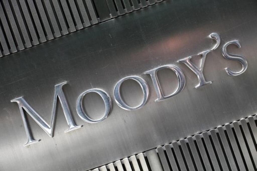 FILE - This Aug. 24, 2010 file photo, shows the signage for Moody's Corp., in New York. Moody's Investors Service is a credit rating agency. (AP Photo/Mark Lennihan, File)