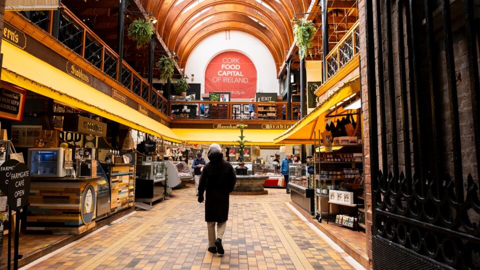 Cork, Ireland, March 29 2023: Interior view of the English food and groceries market landmark in Cork city ireland