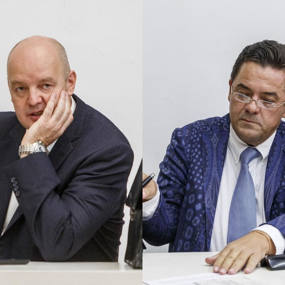 Marian Kočner a Pavol Rusko počas pojednávania v kauze zmenky. Dnes už obaja na sebe nosia väzenský mundúr.
