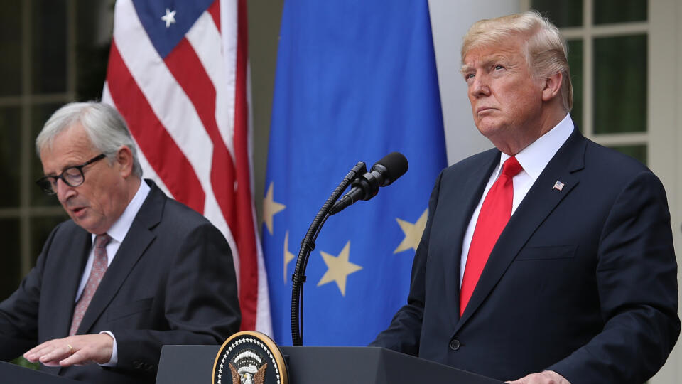 President Trump And European Commission President Jean-Claude Juncker Makes Statement In Rose Garden