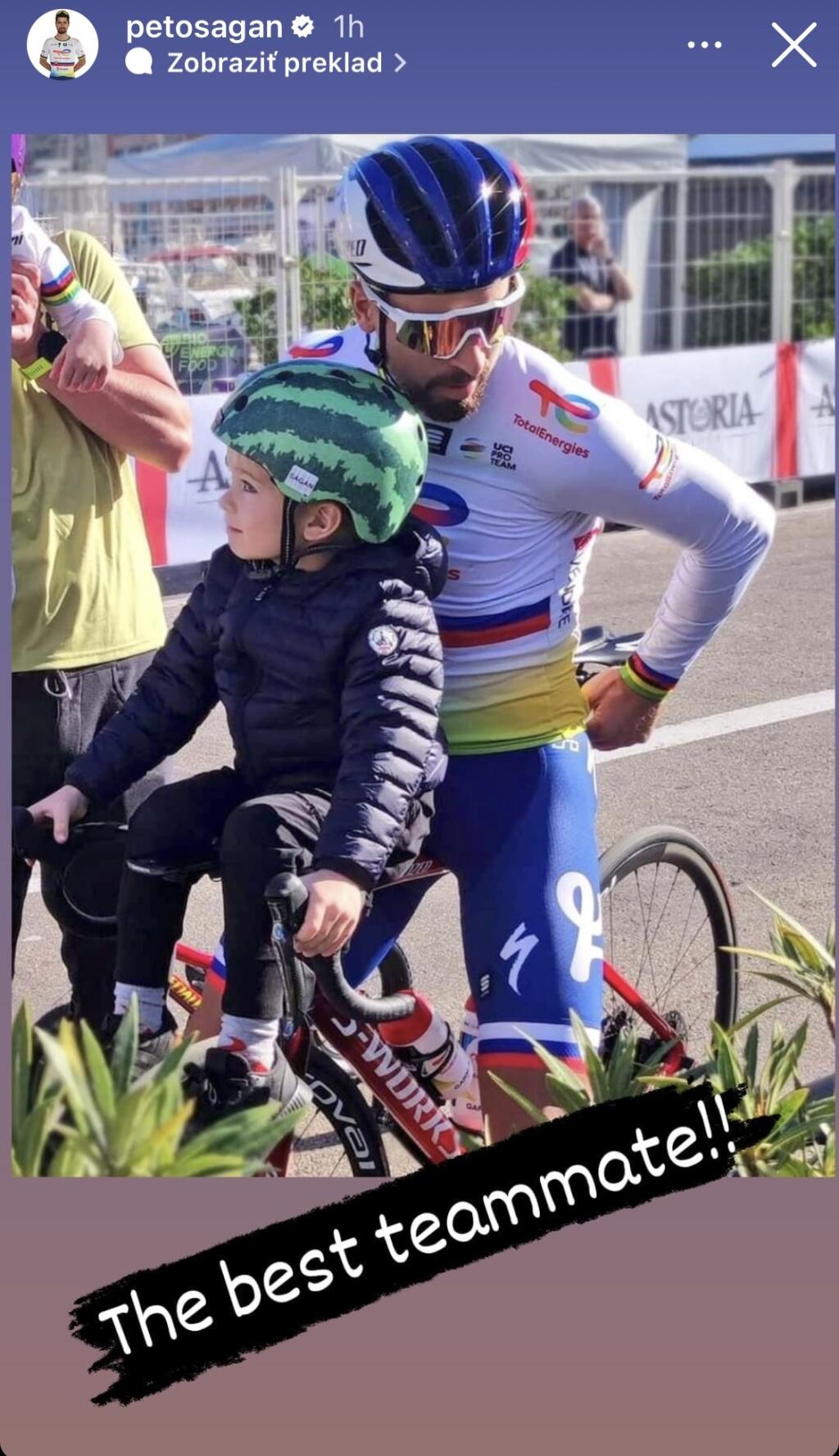 Najlepší spolujazdec, okomentoval Sagan najnovšie fotky s Marlonom.