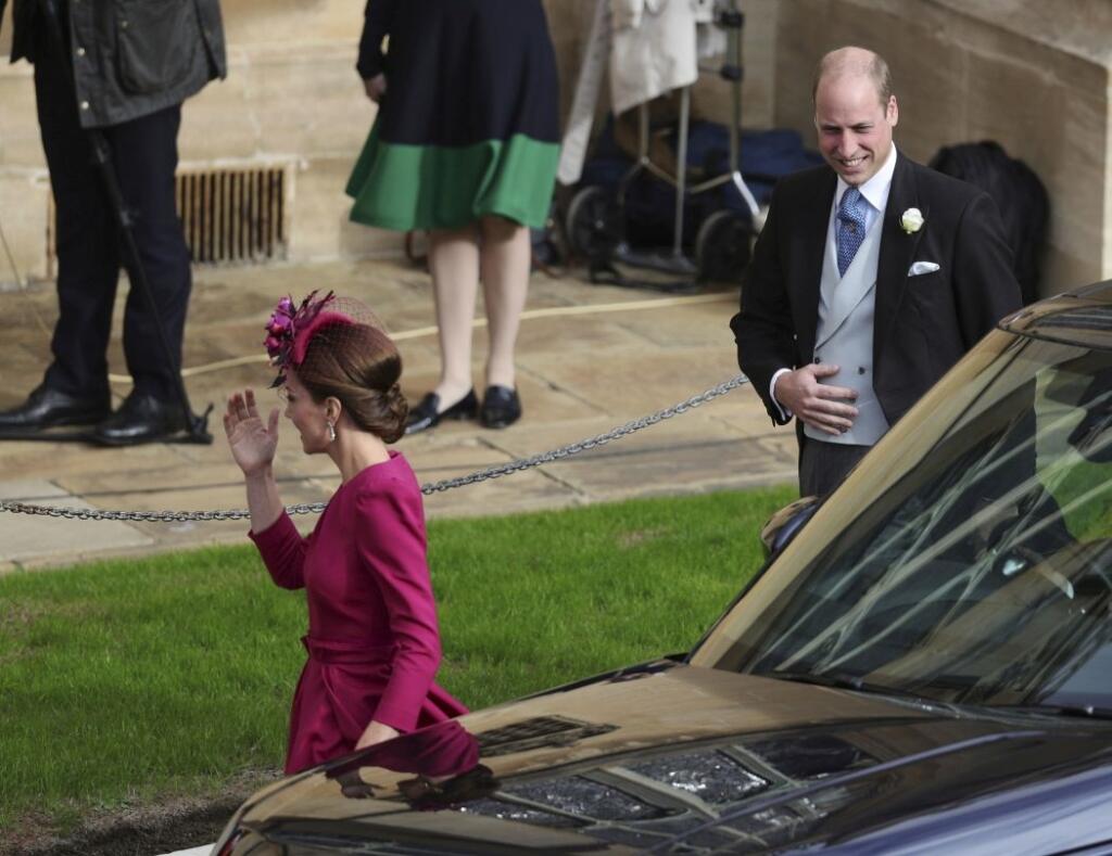 Prince William and Kate, Duchess of Cambridge arrive for the wedding of Princess Eugenie of York and Jack Brooksbank at St George’s Chapel, Windsor Castle, near London, England, Friday Oct. 12, 2018. (Aaron Chown, Pool via AP)