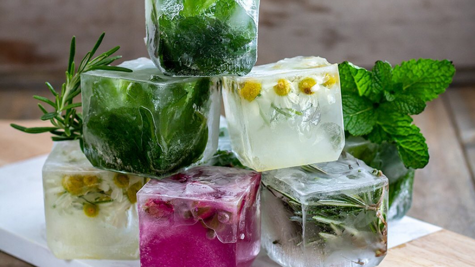 Osviežujúce bylinky a kvety v ľade osviežia a skrášlia každý drink.